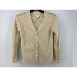 Vintage Jantzen Sweater Womens Medium Beige 100% Lambswool Cardigan Button Front